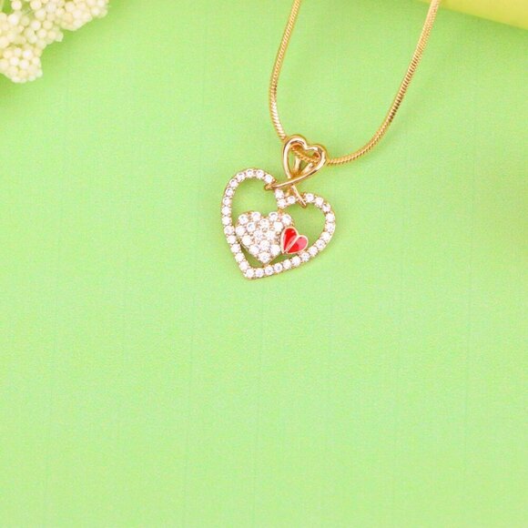 "Heart-Shaped Rose Gold Pendant with Red Accent and CZ Detailing, XPPT1518 - Picture 9 of 13